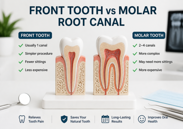 Front tooth vs molar root canal comparison