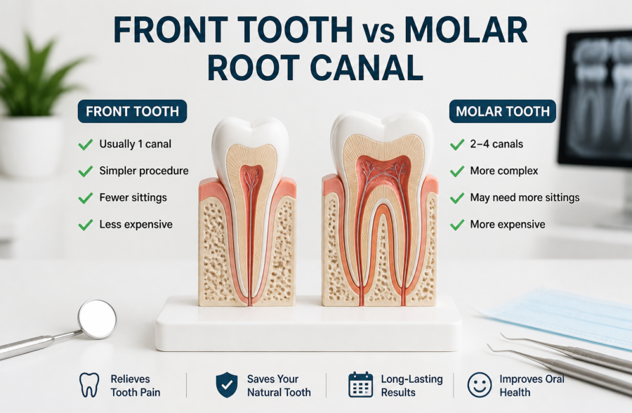 Front tooth vs molar root canal comparison