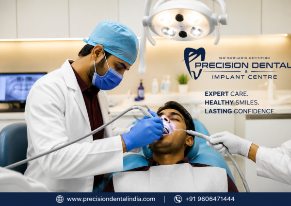 Dentist and assistant working on a patient in a modern dental clinic at Precision Dental and Implant Centre