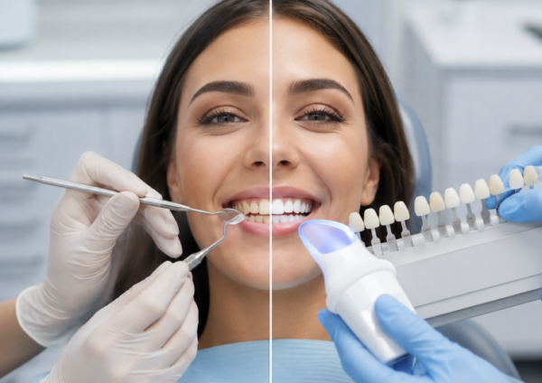 Teeth cleaning and teeth whitening comparison in a dental clinic