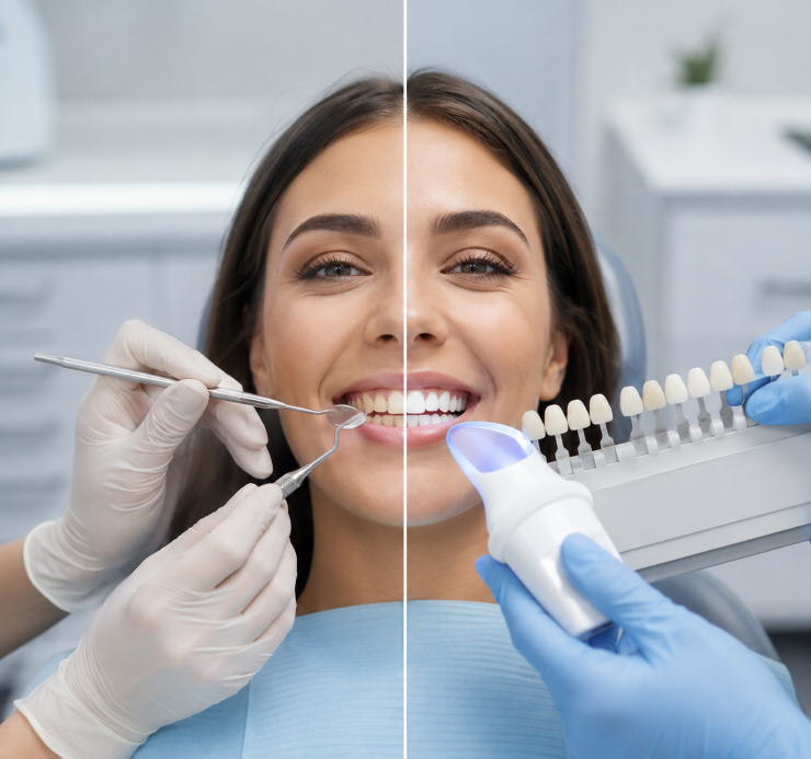 Teeth cleaning and teeth whitening comparison in a dental clinic