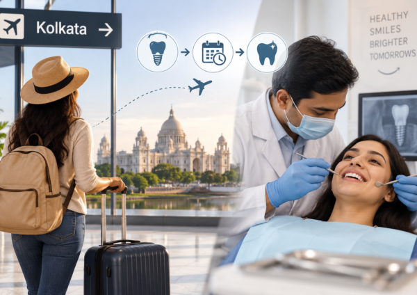 NRI traveler planning dental implant treatment in Kolkata with a dentist consultation.