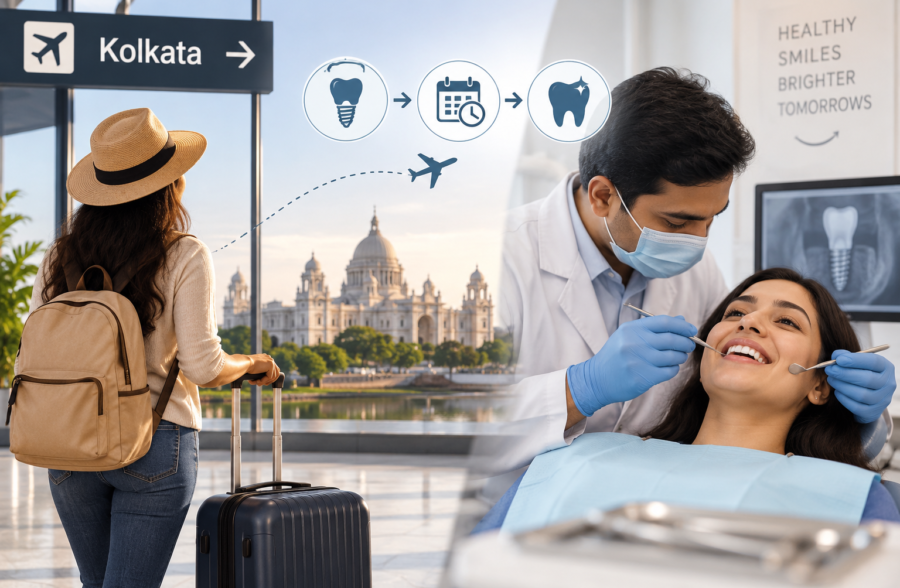 NRI traveler planning dental implant treatment in Kolkata with a dentist consultation.