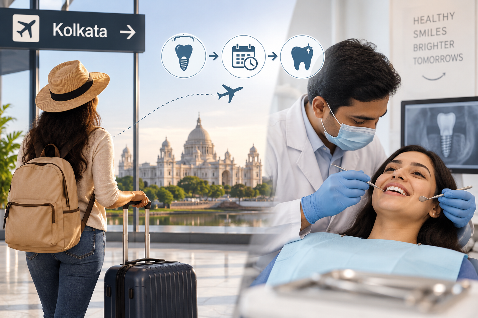 NRI traveler planning dental implant treatment in Kolkata with a dentist consultation.
